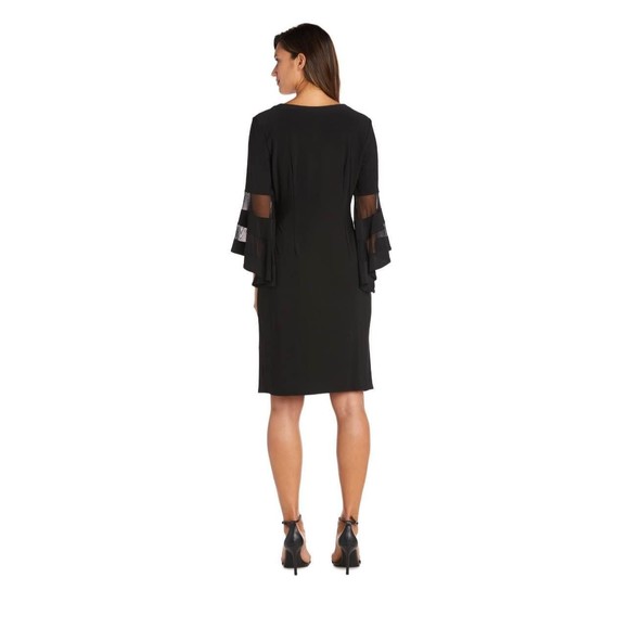Women’s Size 16 Wraparound Knee-Length Dress with Bell Sleeves Black - Picture 2 of 8